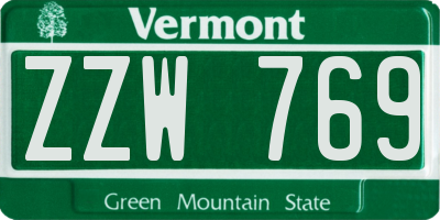 VT license plate ZZW769