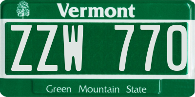 VT license plate ZZW770