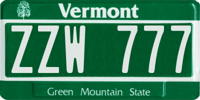 VT license plate ZZW777