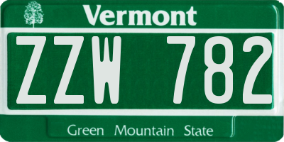 VT license plate ZZW782