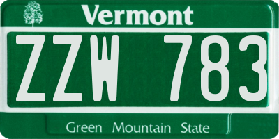 VT license plate ZZW783