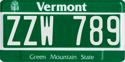 VT license plate ZZW789