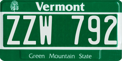 VT license plate ZZW792