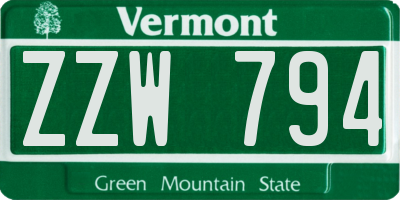 VT license plate ZZW794