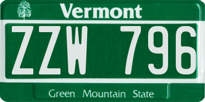 VT license plate ZZW796