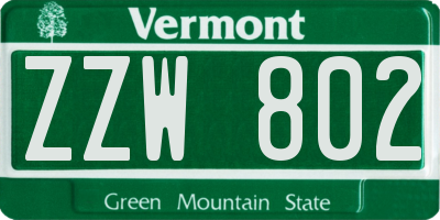 VT license plate ZZW802