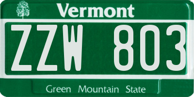 VT license plate ZZW803