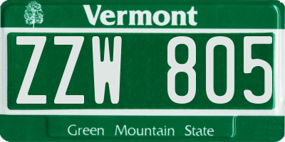 VT license plate ZZW805