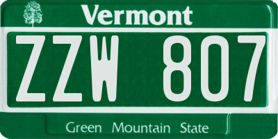 VT license plate ZZW807
