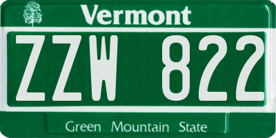 VT license plate ZZW822