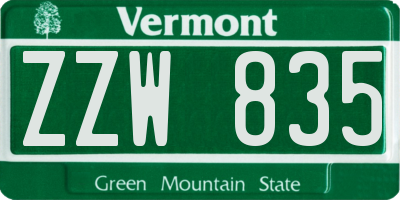 VT license plate ZZW835