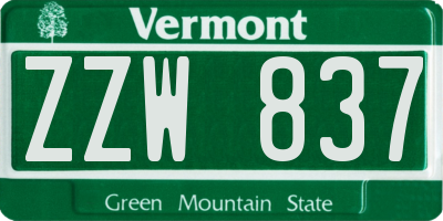 VT license plate ZZW837