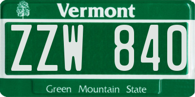 VT license plate ZZW840