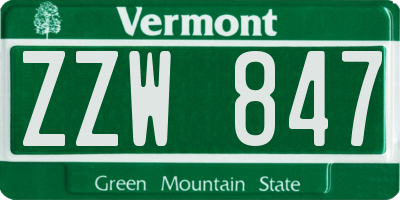 VT license plate ZZW847