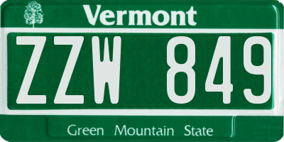 VT license plate ZZW849