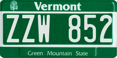 VT license plate ZZW852