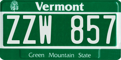 VT license plate ZZW857