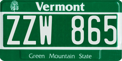 VT license plate ZZW865