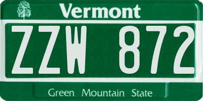 VT license plate ZZW872