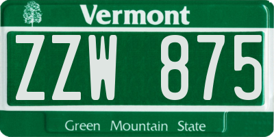 VT license plate ZZW875