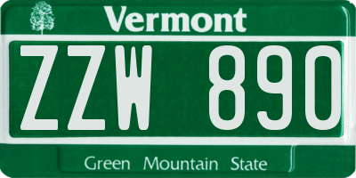 VT license plate ZZW890