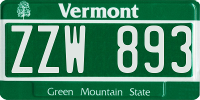 VT license plate ZZW893