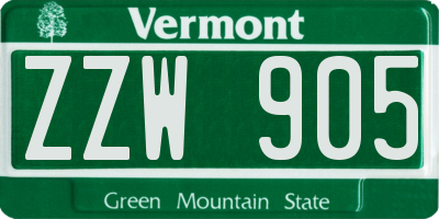VT license plate ZZW905