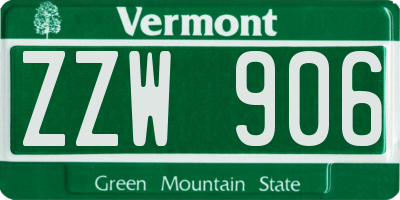 VT license plate ZZW906