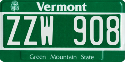 VT license plate ZZW908