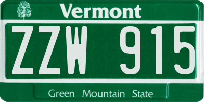 VT license plate ZZW915