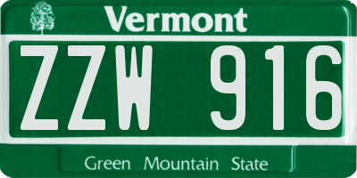 VT license plate ZZW916