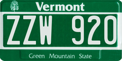 VT license plate ZZW920