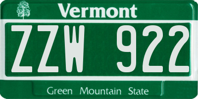 VT license plate ZZW922