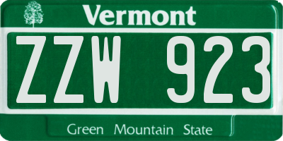 VT license plate ZZW923