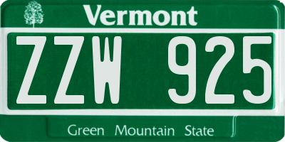 VT license plate ZZW925