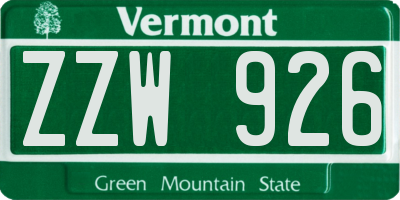 VT license plate ZZW926