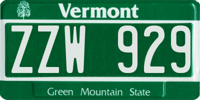 VT license plate ZZW929