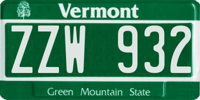 VT license plate ZZW932