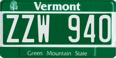VT license plate ZZW940