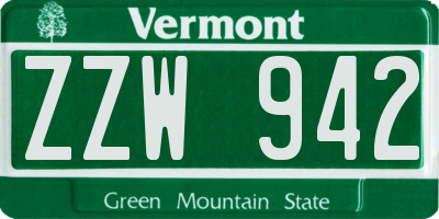 VT license plate ZZW942