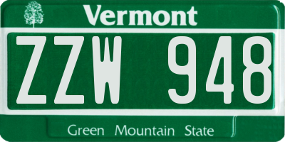 VT license plate ZZW948