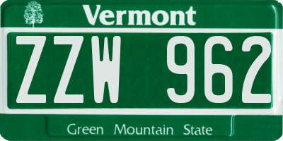 VT license plate ZZW962