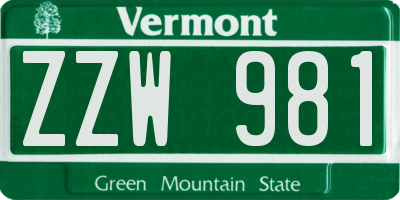 VT license plate ZZW981
