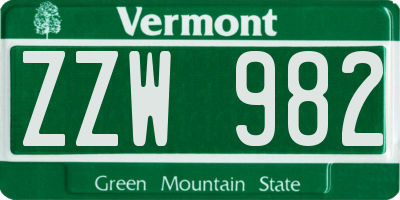VT license plate ZZW982