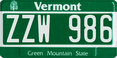 VT license plate ZZW986
