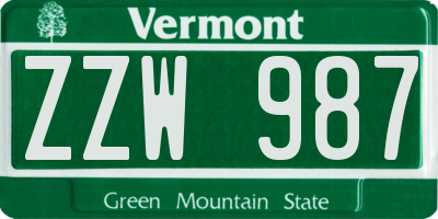 VT license plate ZZW987