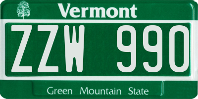 VT license plate ZZW990