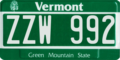 VT license plate ZZW992