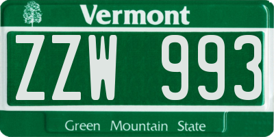 VT license plate ZZW993