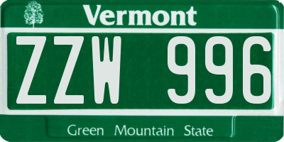 VT license plate ZZW996